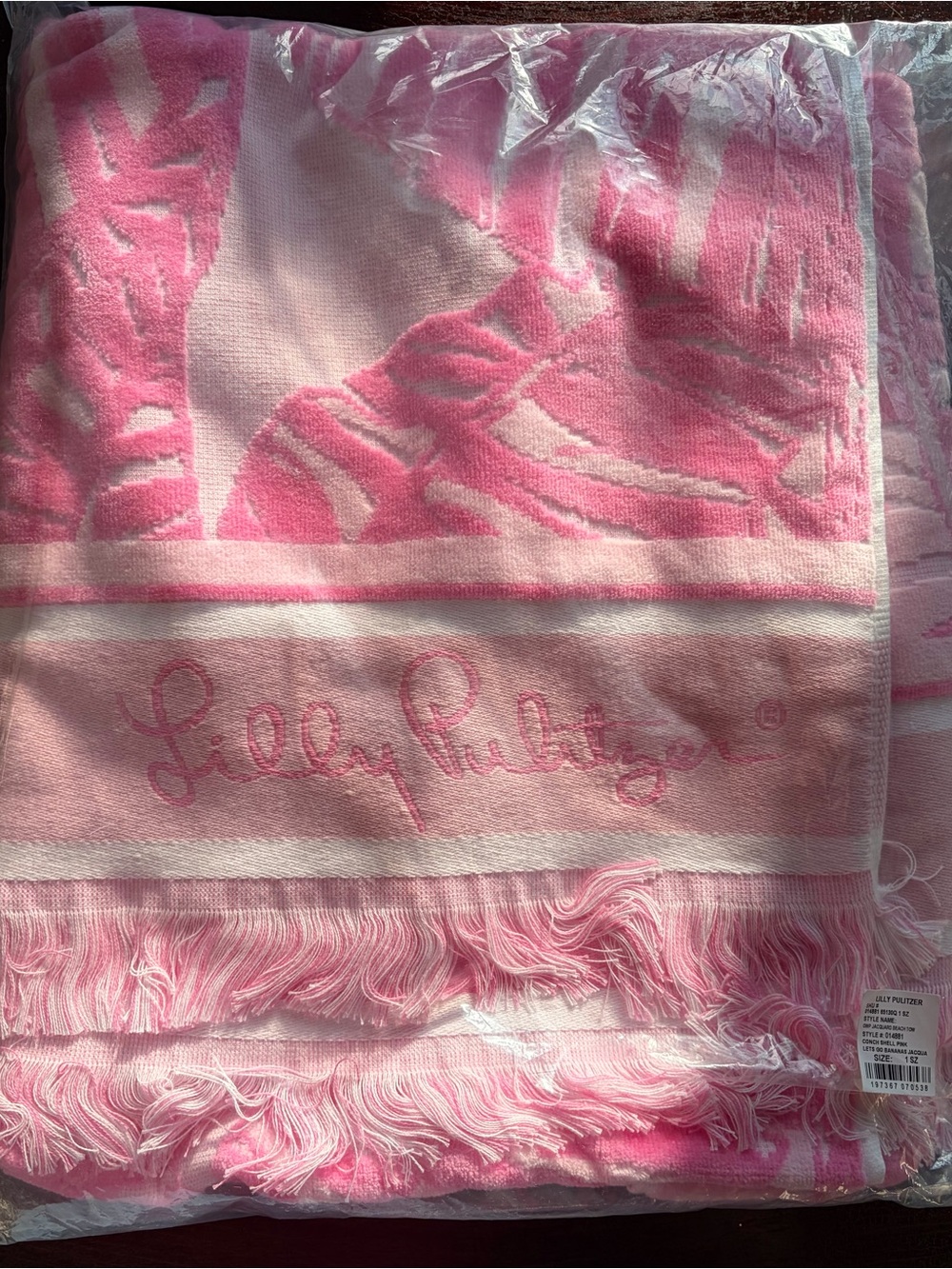 Lilly Pulitzer Pink Jacquard Fringe Beach Towel